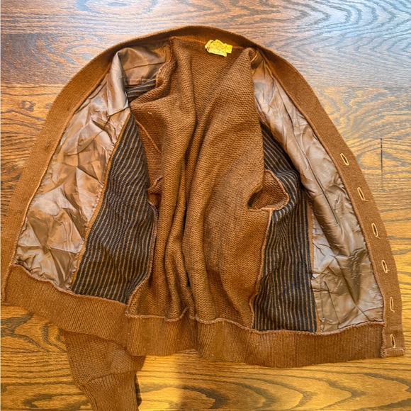 60s Vintage Brown wool blend knit and faux Suede and Knit Men's cardigan Sweater - Picture 8 of 8